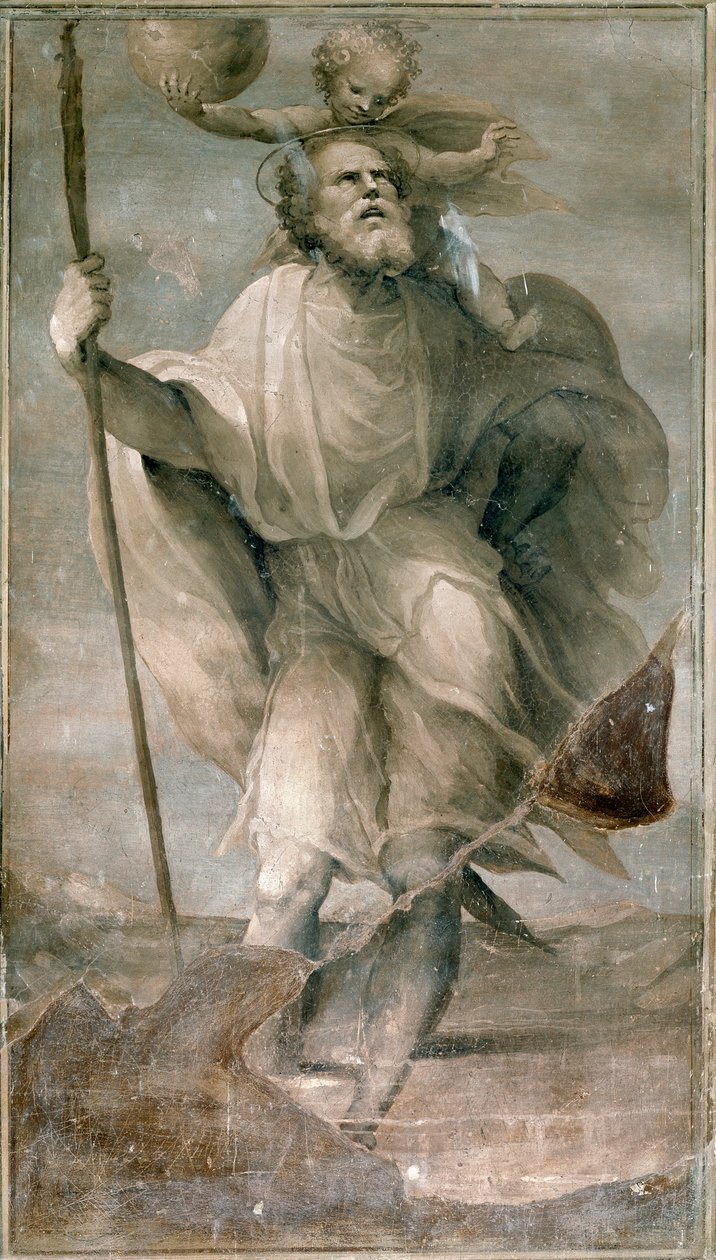 Sankt Christopher. Målning av Domenico Beccafumi (1486-1551) av Domenico Beccafumi