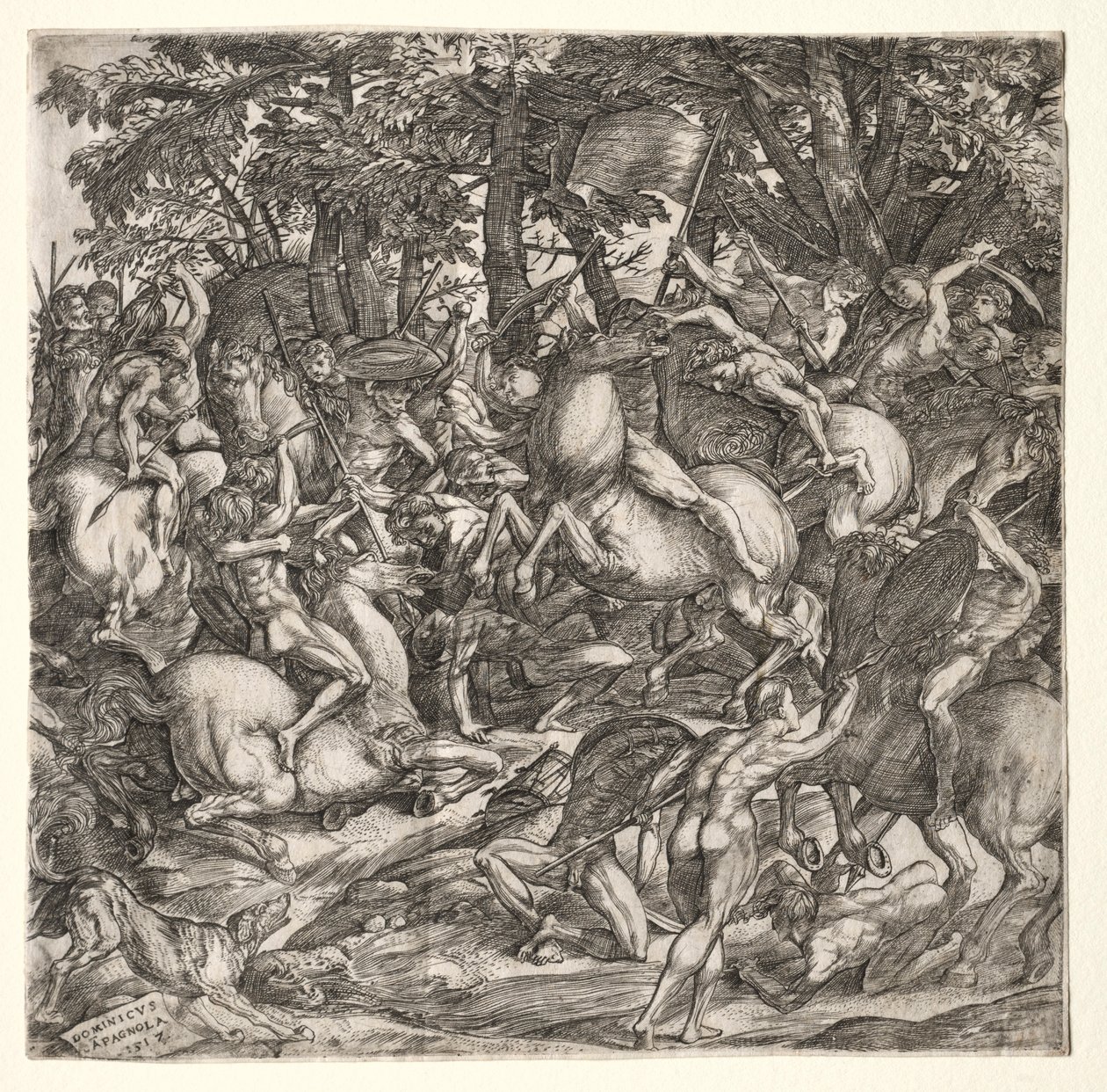 Slaget om nakna män, 1517. av Domenico Campagnola