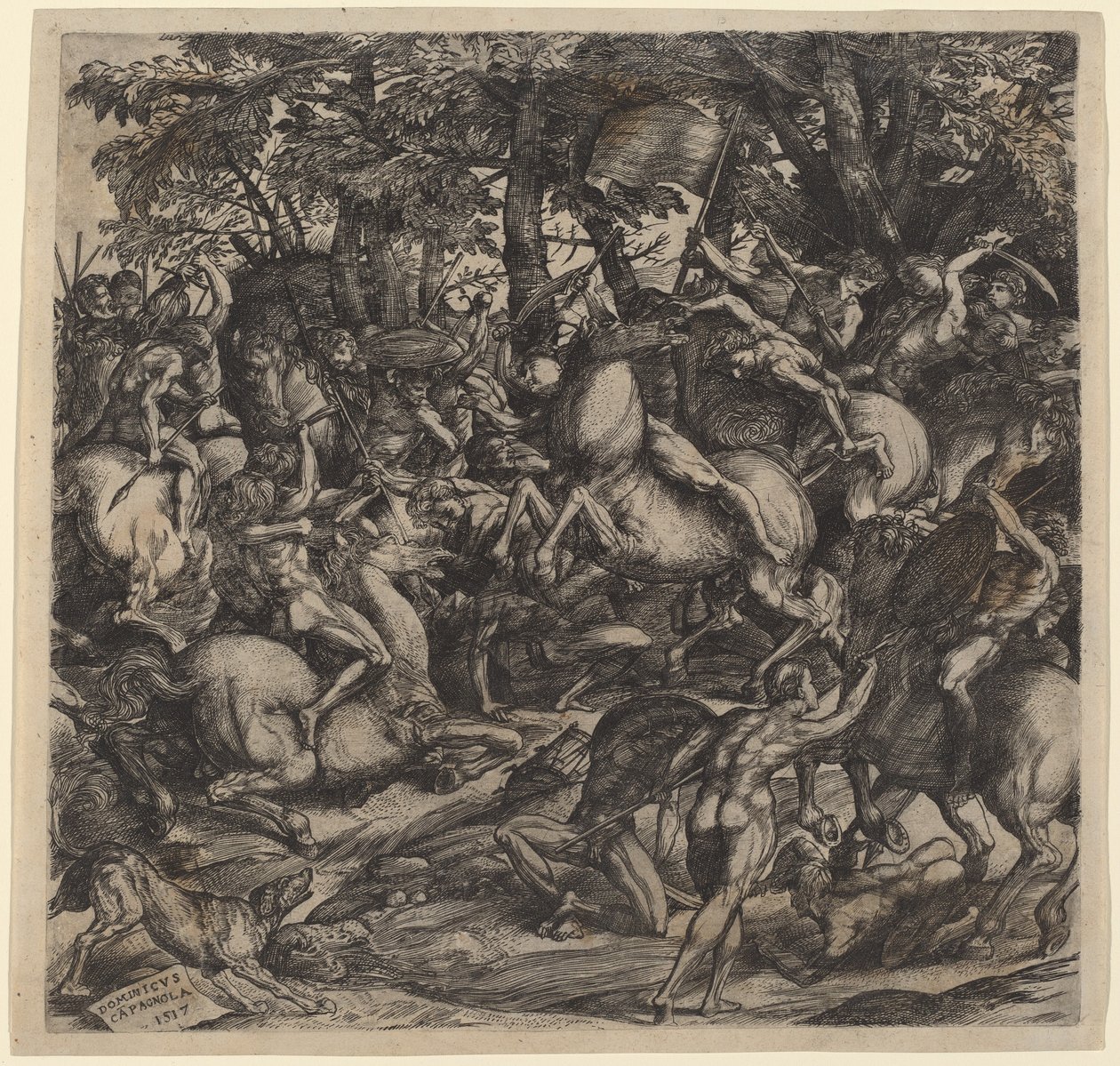 Battle of Nude Men av Domenico Campagnola