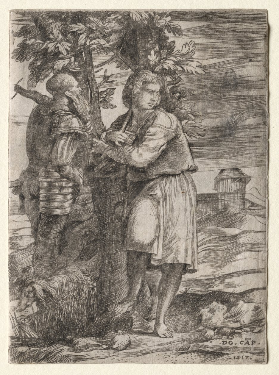 Shepherd och Old Warrior av Domenico Campagnola