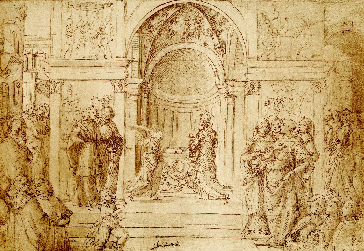 Ängeln visar sig Sakarias i templet av Domenico Ghirlandaio