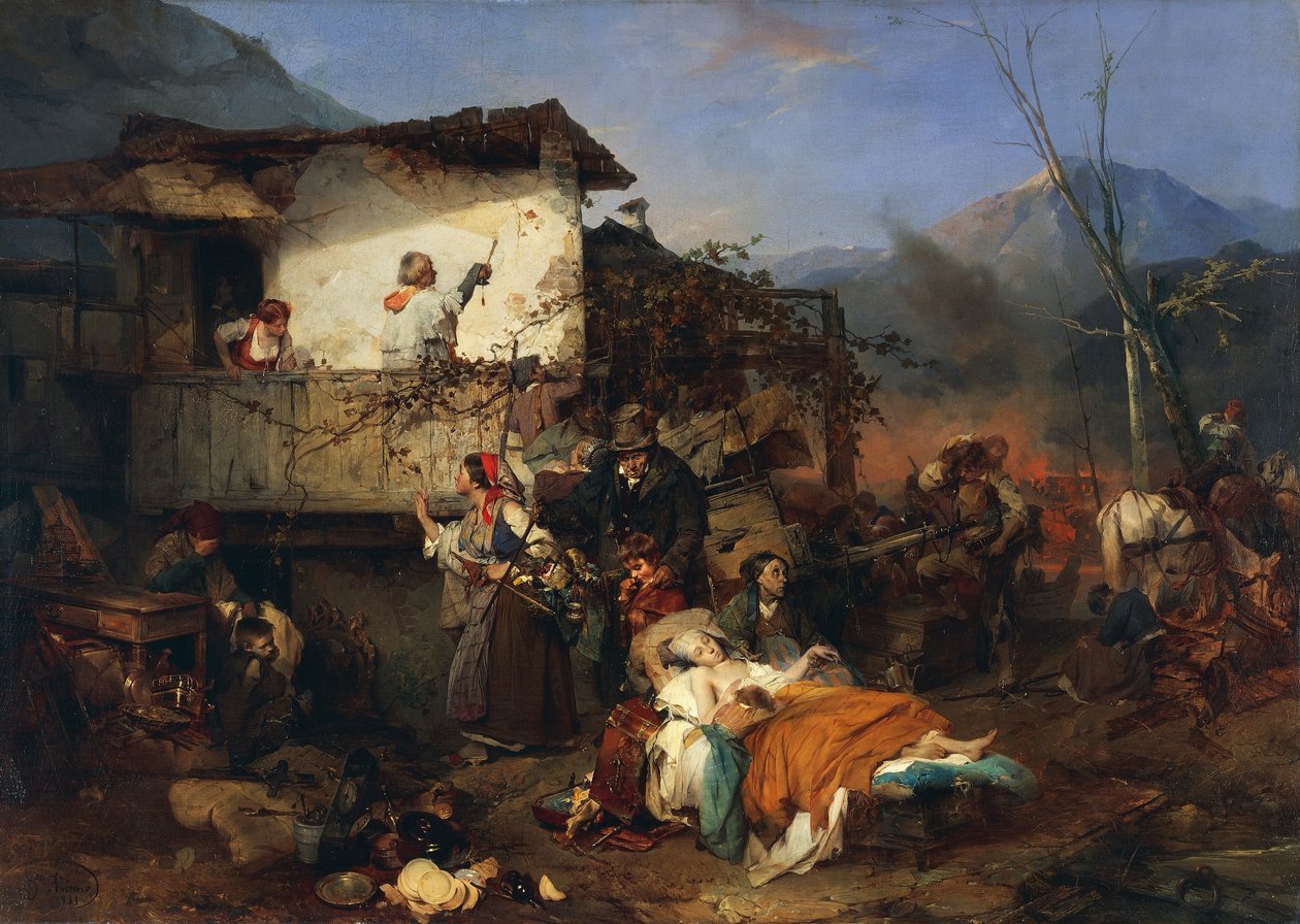 Flyktingar från bybrand, av Domenico Induno av Domenico Induno
