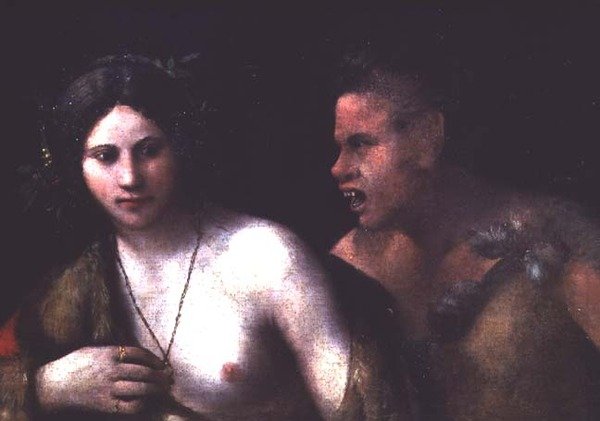 Nymfen och satyren av Dosso Dossi