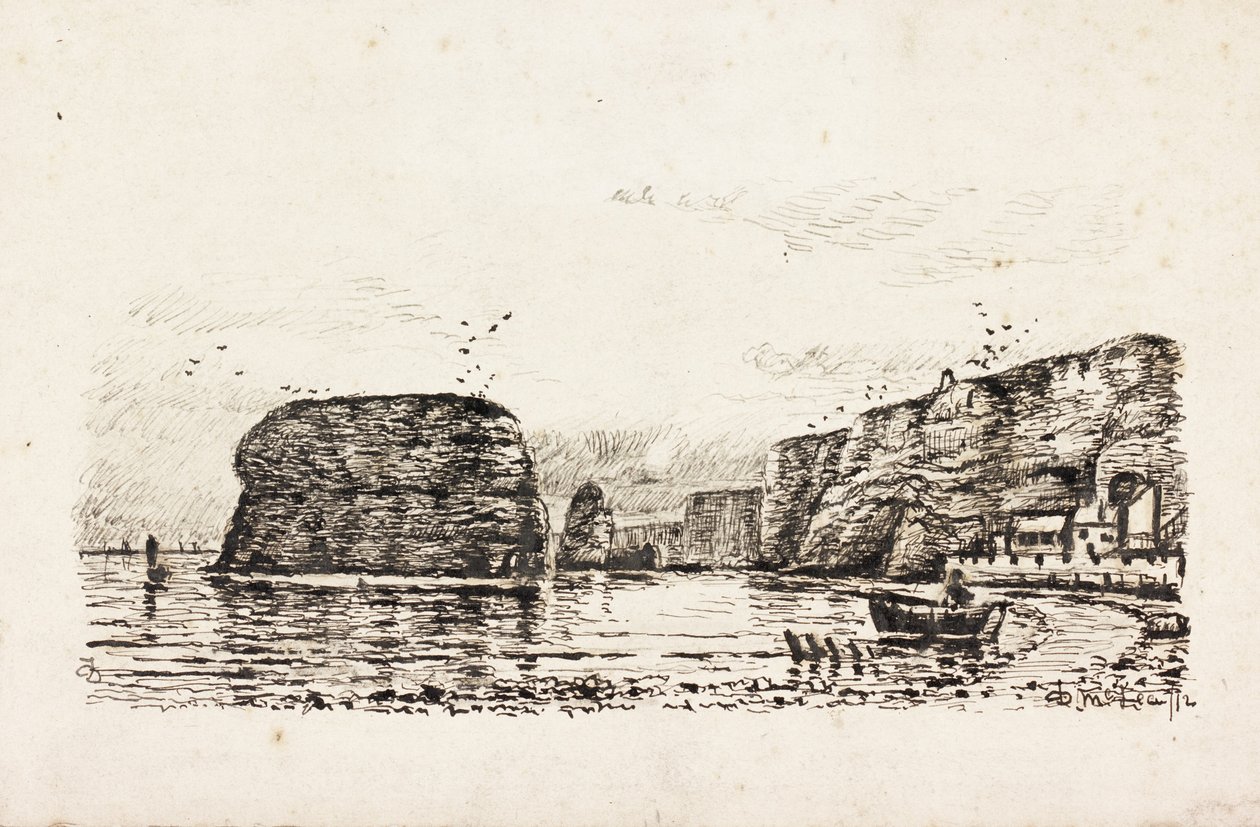 Marsden Rock and Grotto (svart bläck på papper) av Duncan F. McLea