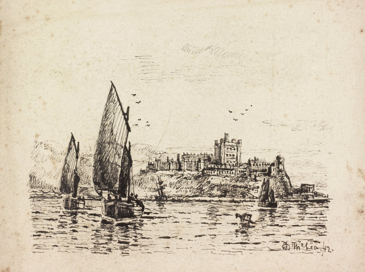 Off Bamburgh Castle (svart bläck på papper) av Duncan F. McLea