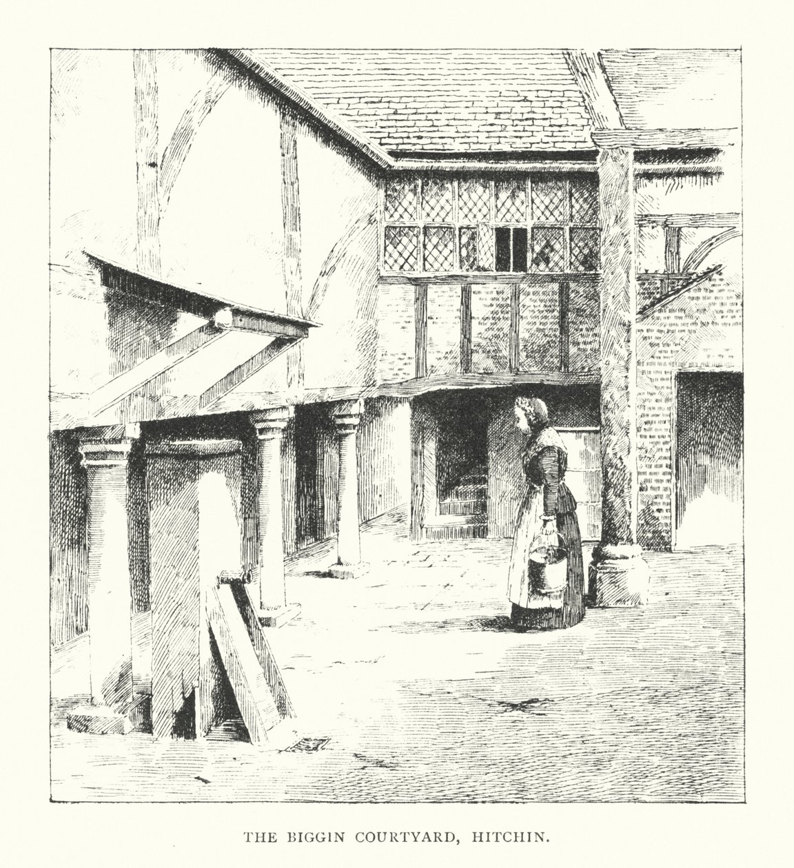 The Biggin Courtyard, Hitchin (litografi) av Duncan Moul