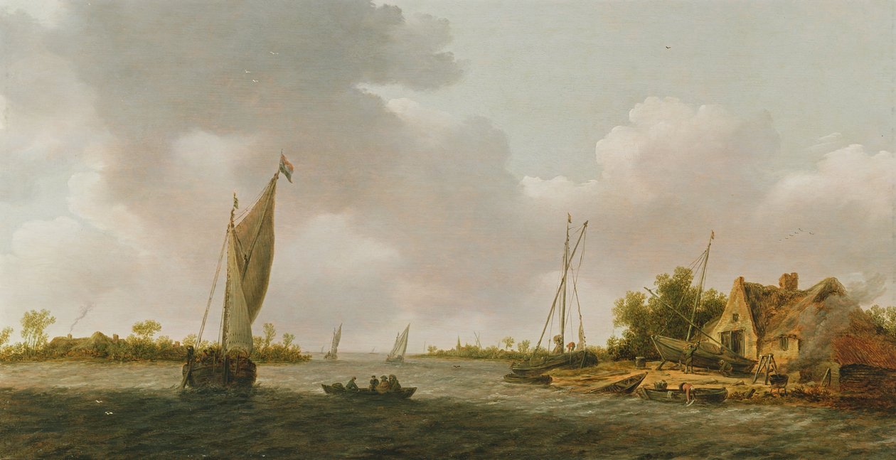 Båtar i en mynning av Dutch School