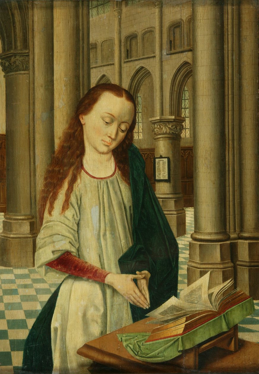 Ett kvinnligt helgon (olja på panel) av Dutch School