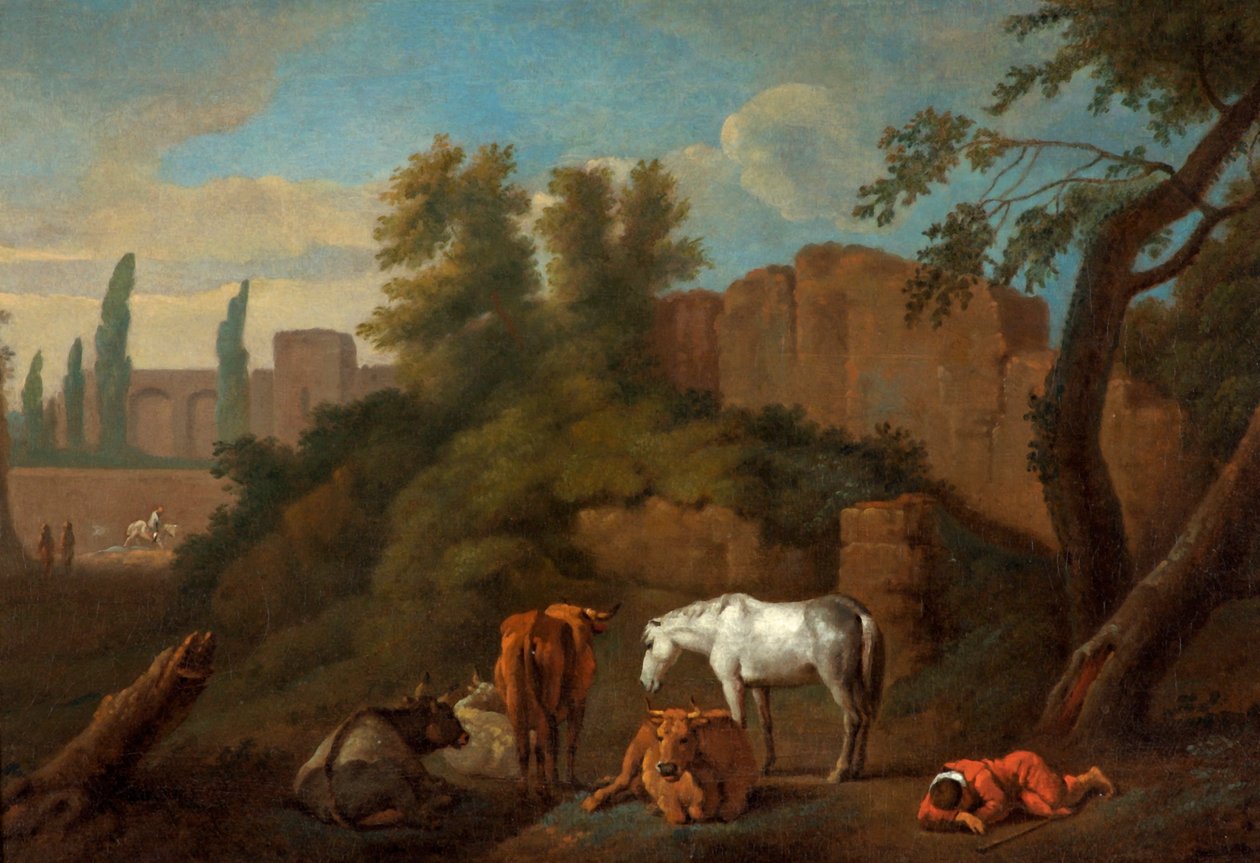Landskap med en sovande pojke, ca 1650 av Dutch School