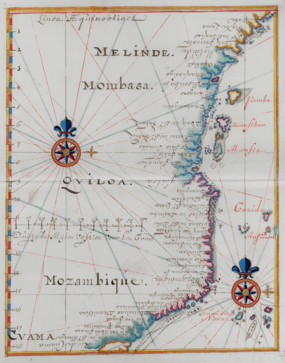 Karta över Mombasa, Östafrika. av Dutch School