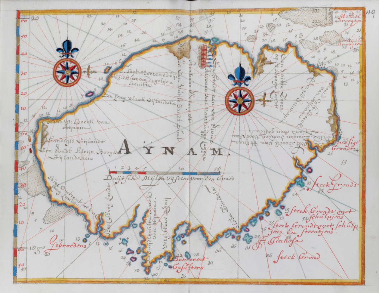 Karta över ön Aynam. av Dutch School