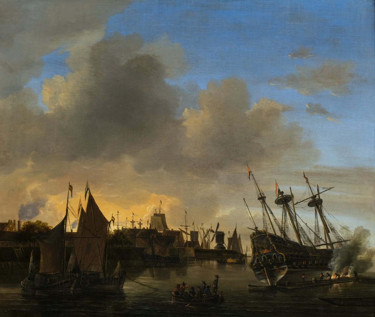 Många fartyg i en holländsk hamn av Dutch School
