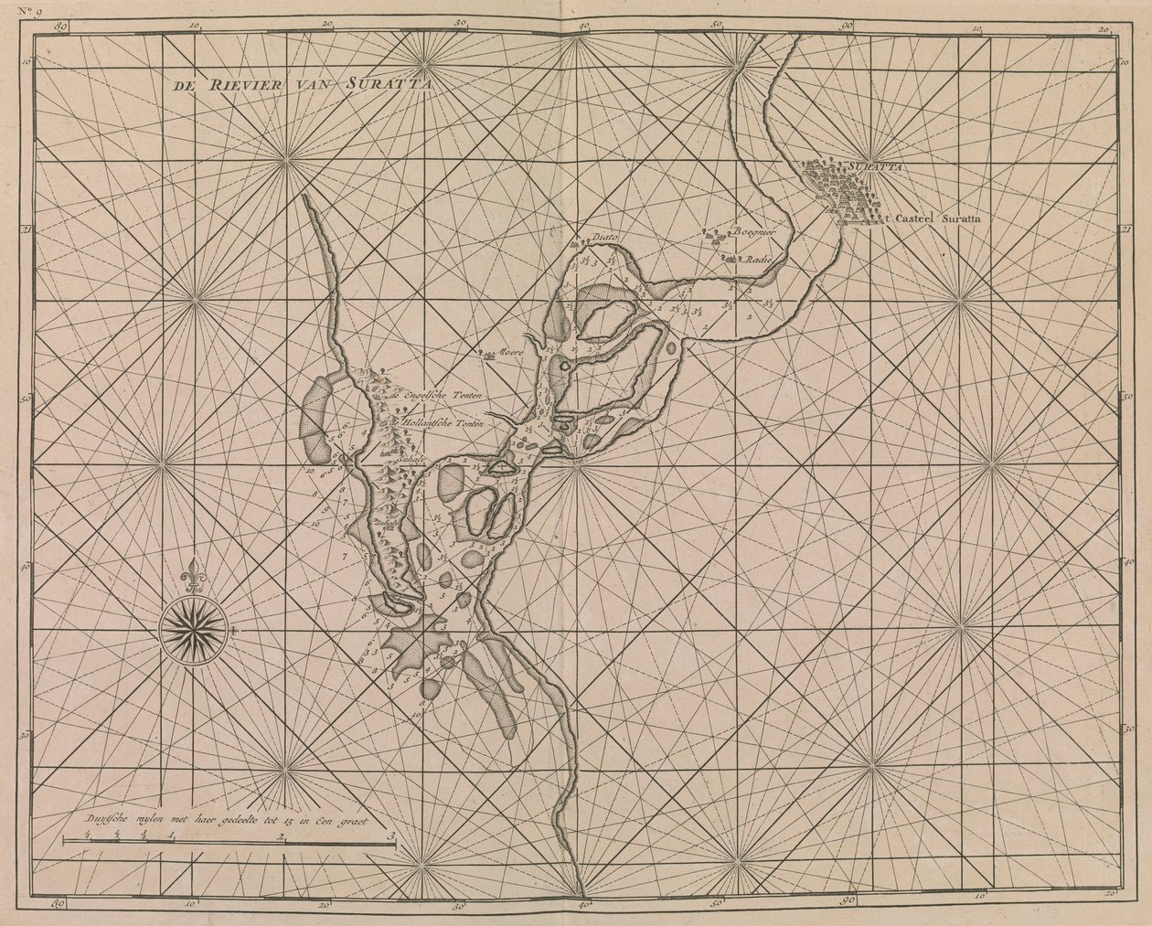 Inloppet till Surat, ca 1726 (tryck) av Dutch School