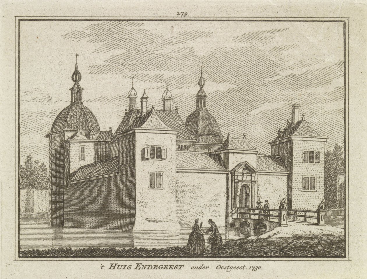 Vy över slottet Endegeest, Oegstgeest, Nederländerna av Dutch School