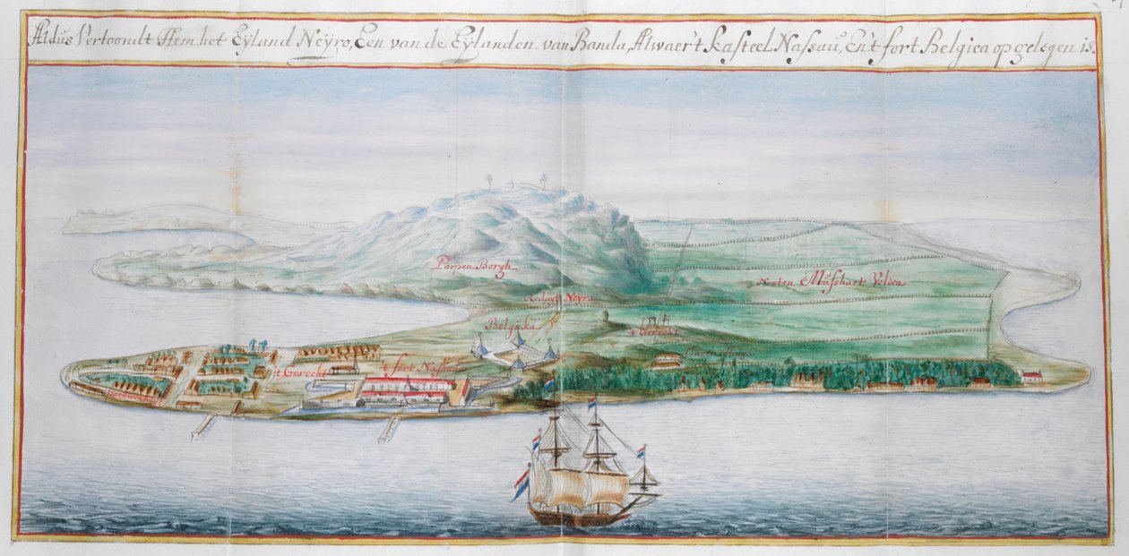 Utsikt över en av Banda-öarna. av Dutch School