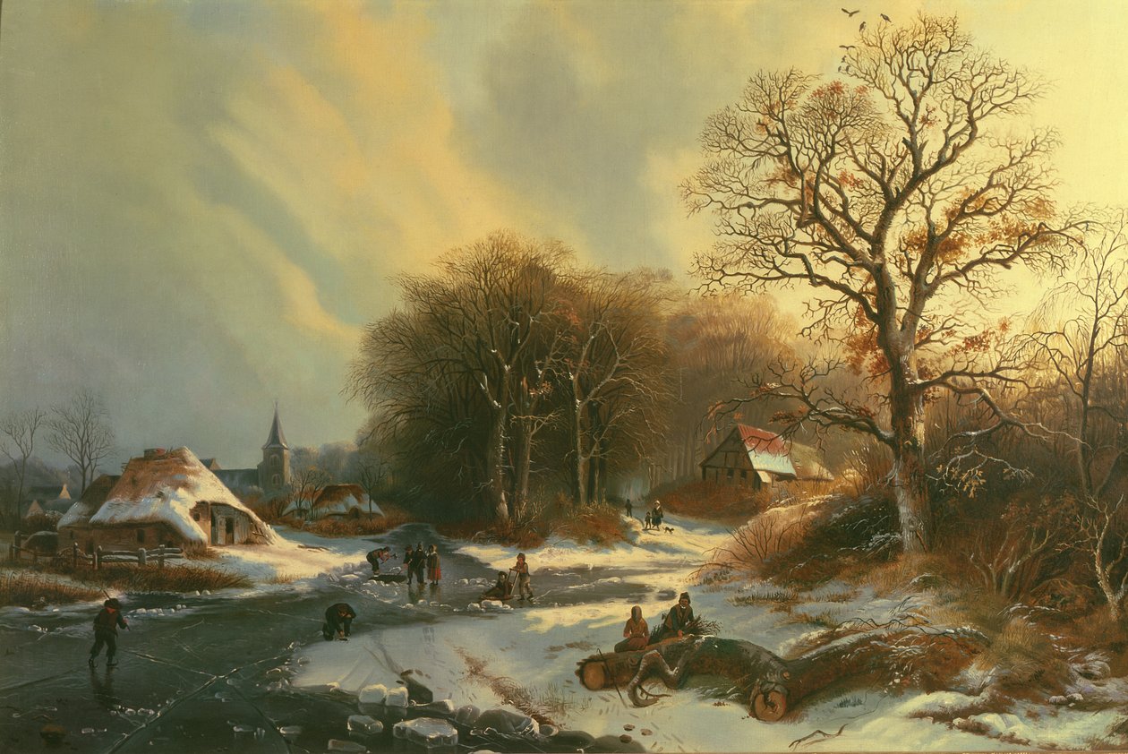 Figurer på en frusen flod av Dutch School Dutch School