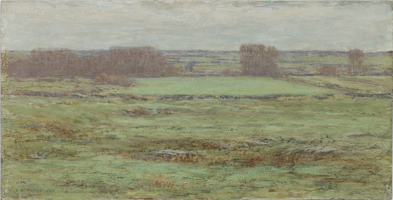 Betesmarker: tidig vår, 1896 (gouache och wc på träpanel) av Dwight William Tryon