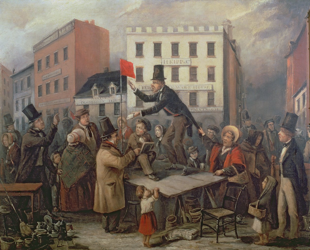 Auktion på Chatam Street, New York, 1843 av E. Didier