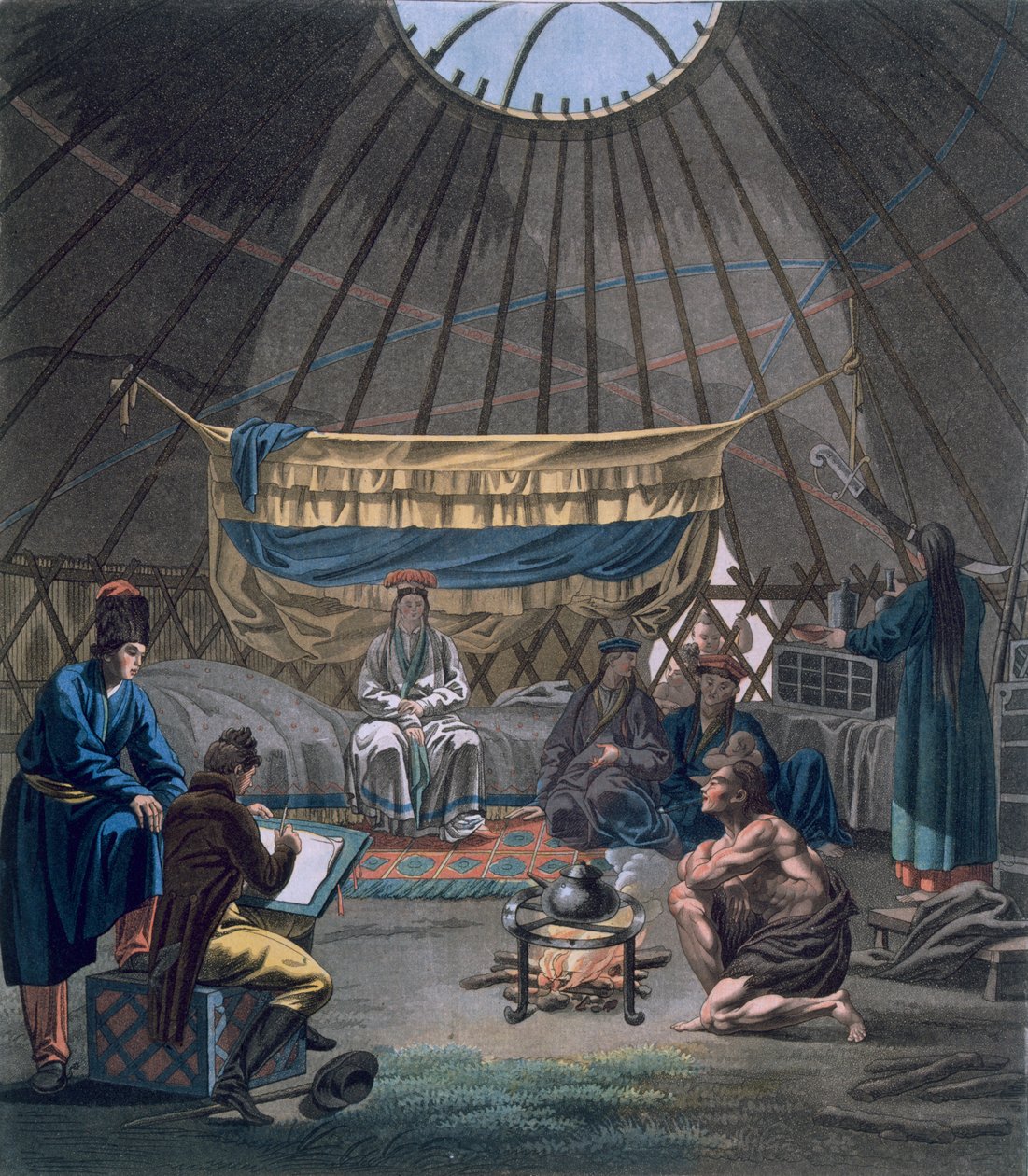 Interiör av en Kalmyk-jurta, 1812-13 av E. Karnejeff