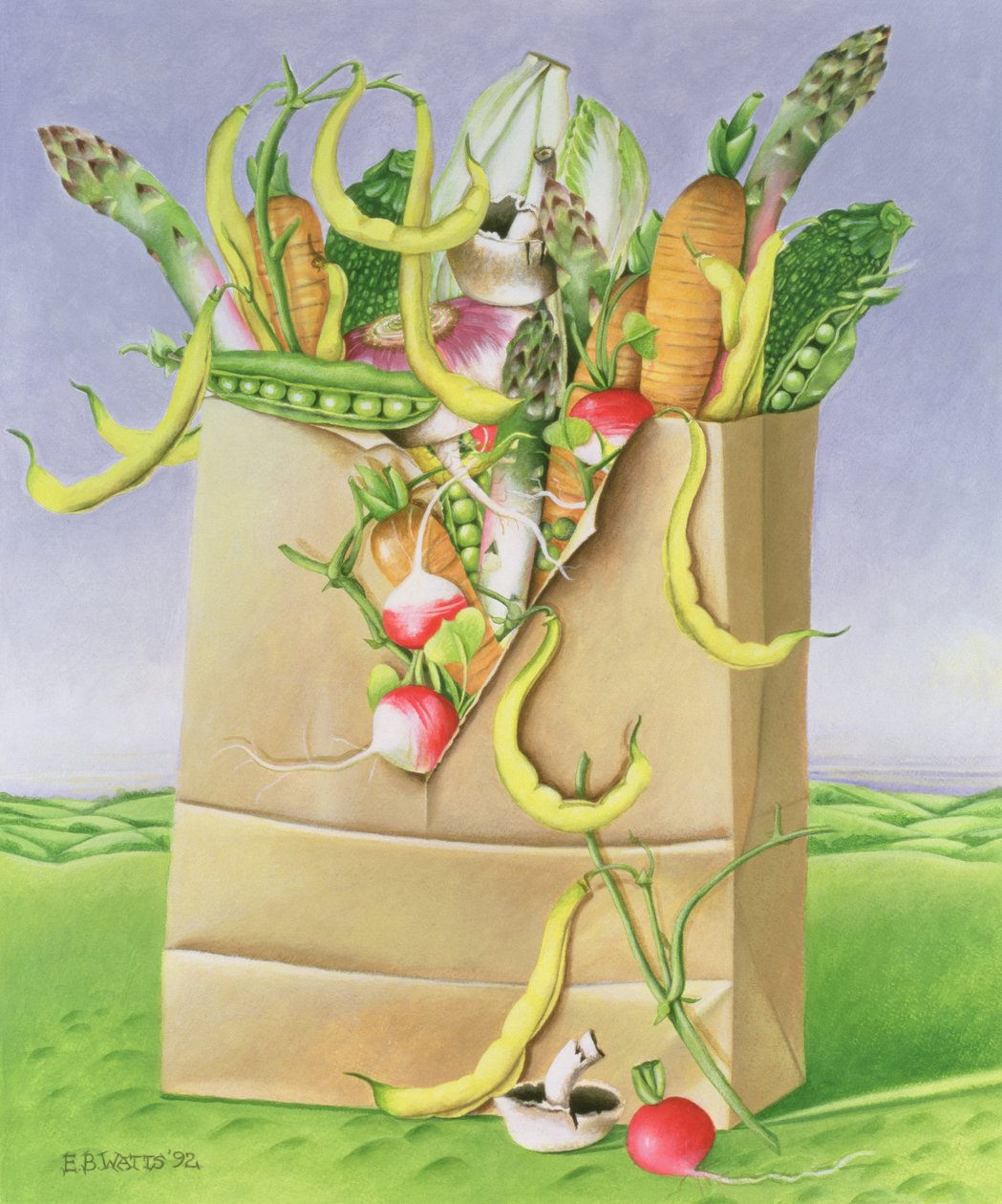 Papperspåse med grönsaker, 1992 (akryl) av E.B. Watts