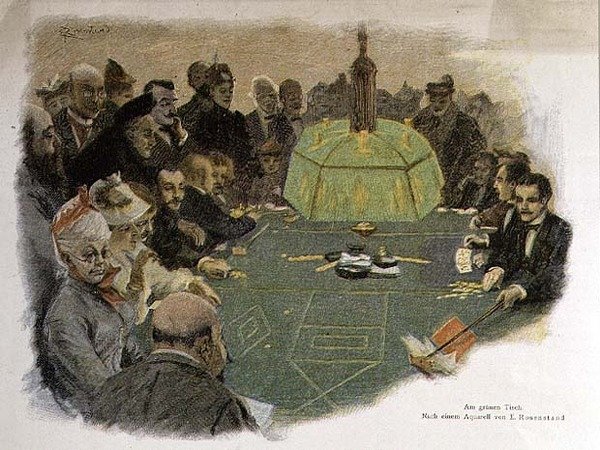 Scen i ett kasino (litho) av E. (after) Rosenstand