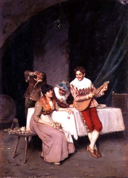 The Bashful Flower Seller (olja på duk) av E. Ascenzi