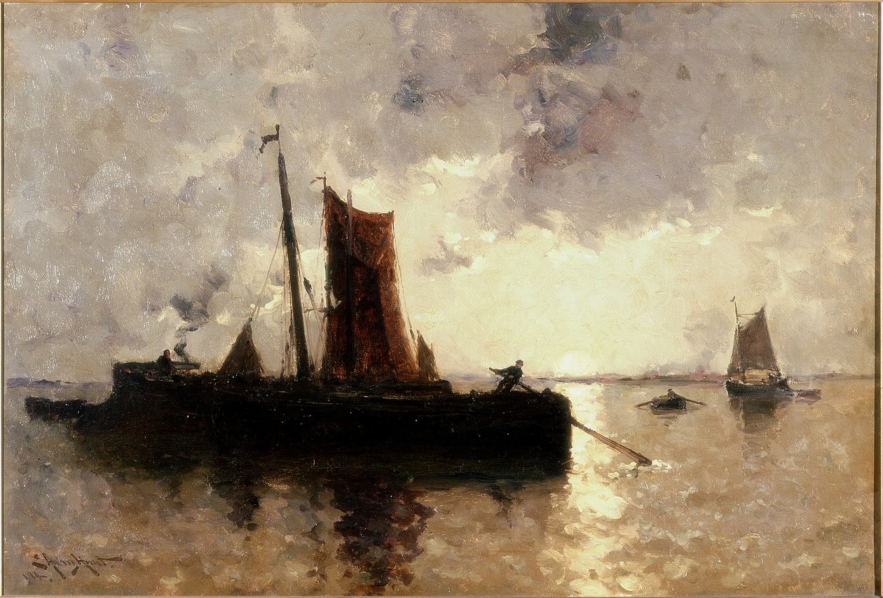 Flodscen med frakt av E. Aubrey Hunt