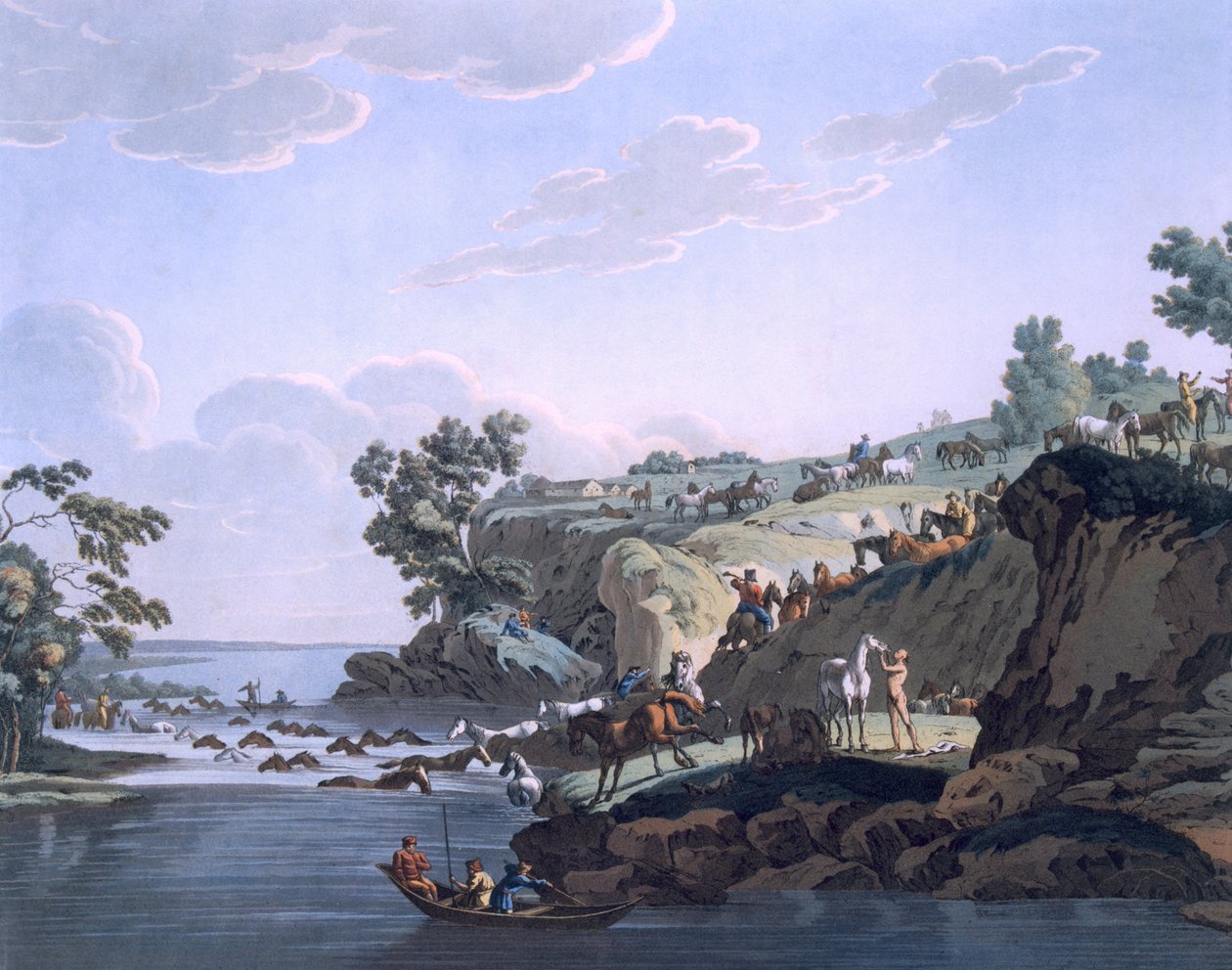 Hästar som korsar en flod, 1812-13 av E. Karnejeff