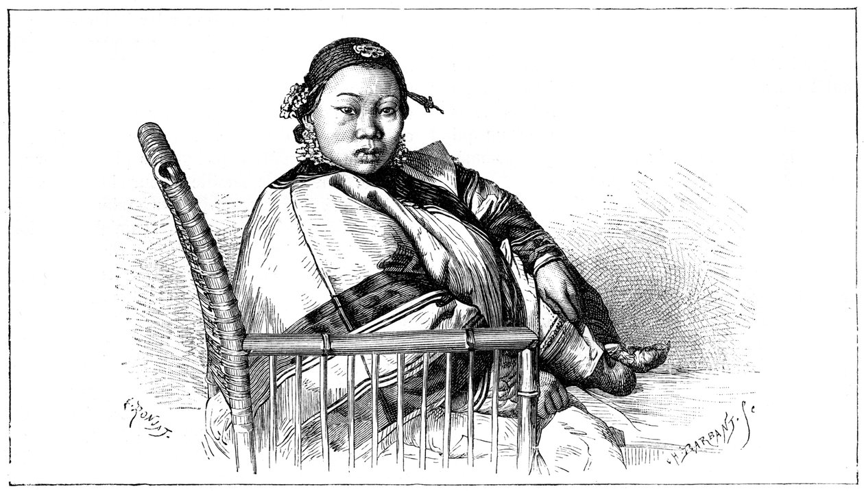 Kvinna med bundna fötter, Kina, 1800-talet av Etienne Antoine Eugene Ronjat