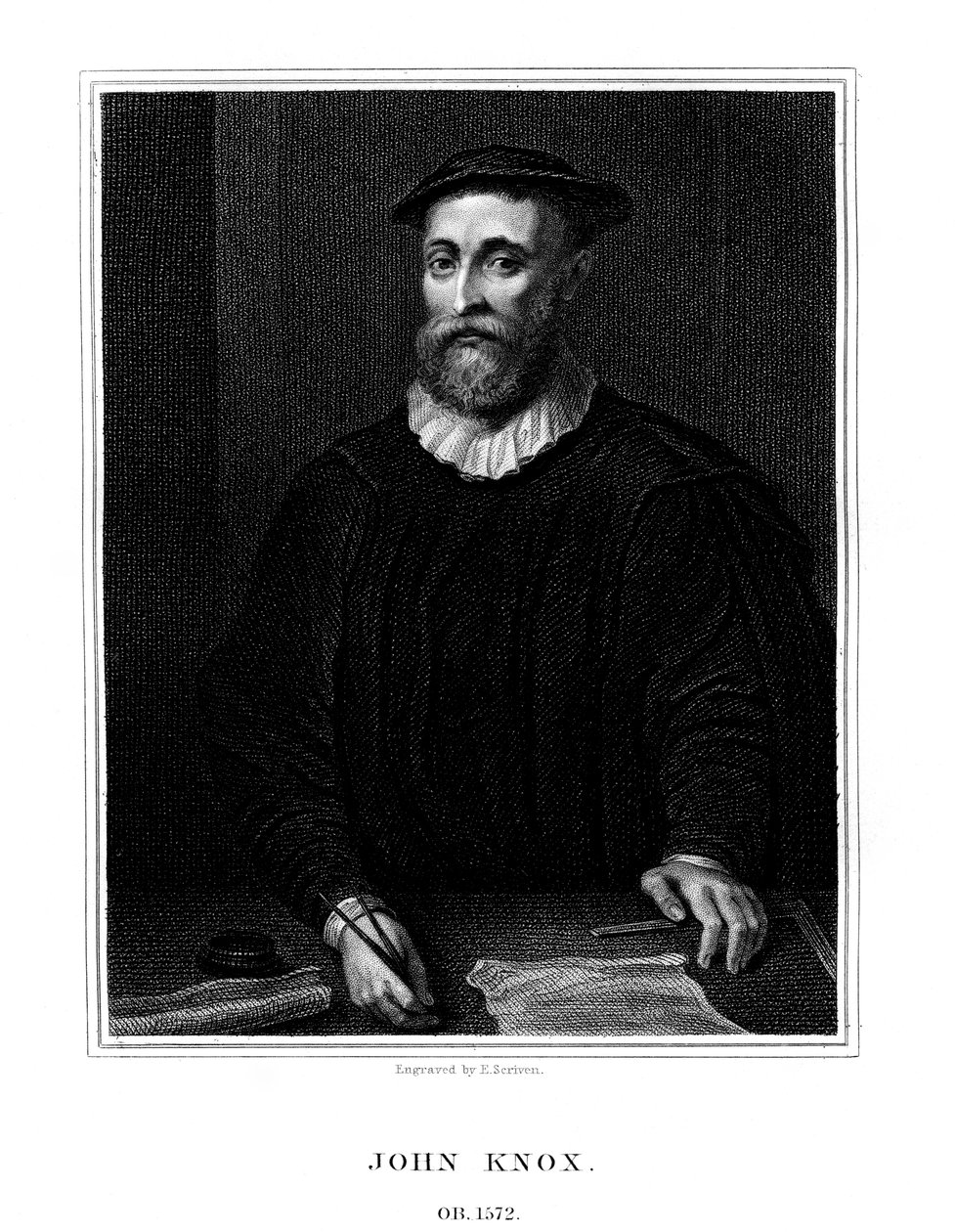 John Knox, skotsk religiös reformator, 1825. av E. Scriven