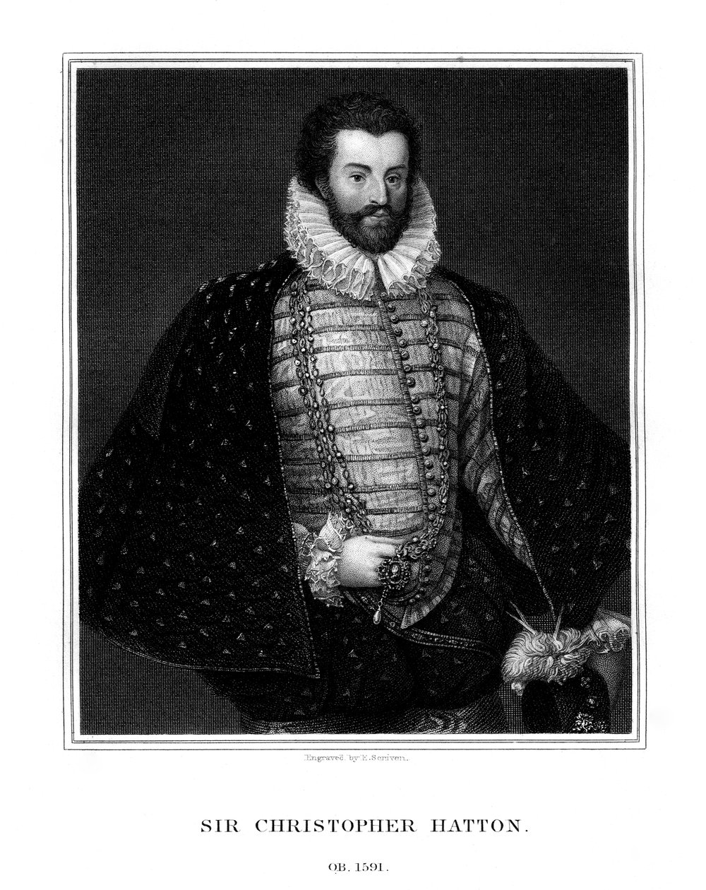 Sir Christopher Hatton, engelsk politiker, 1827. av E. Scriven