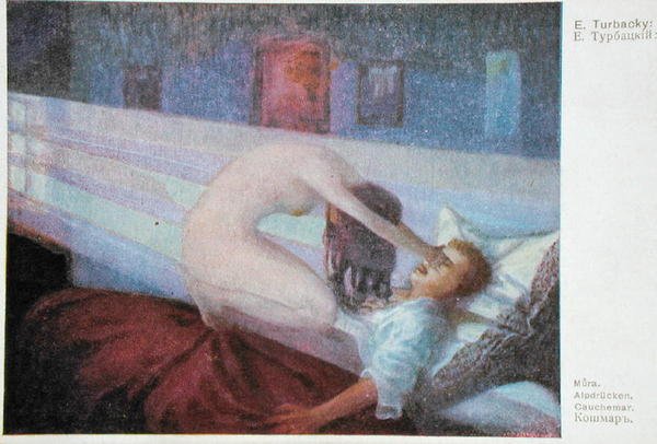 The Nightmare, ca 1910 (lito i färg) av E. Turbacky