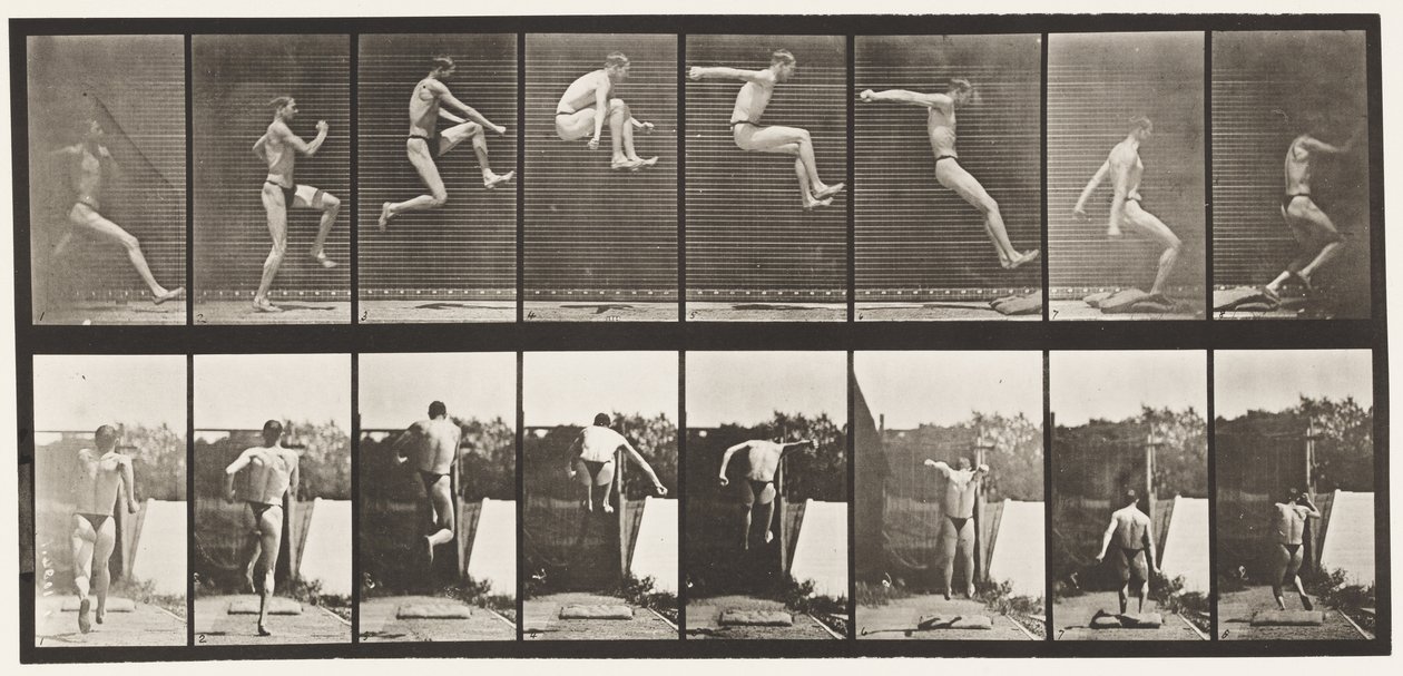 Tallrik 160. Hoppning; Löpa brett hopp (skor) av Eadweard Muybridge