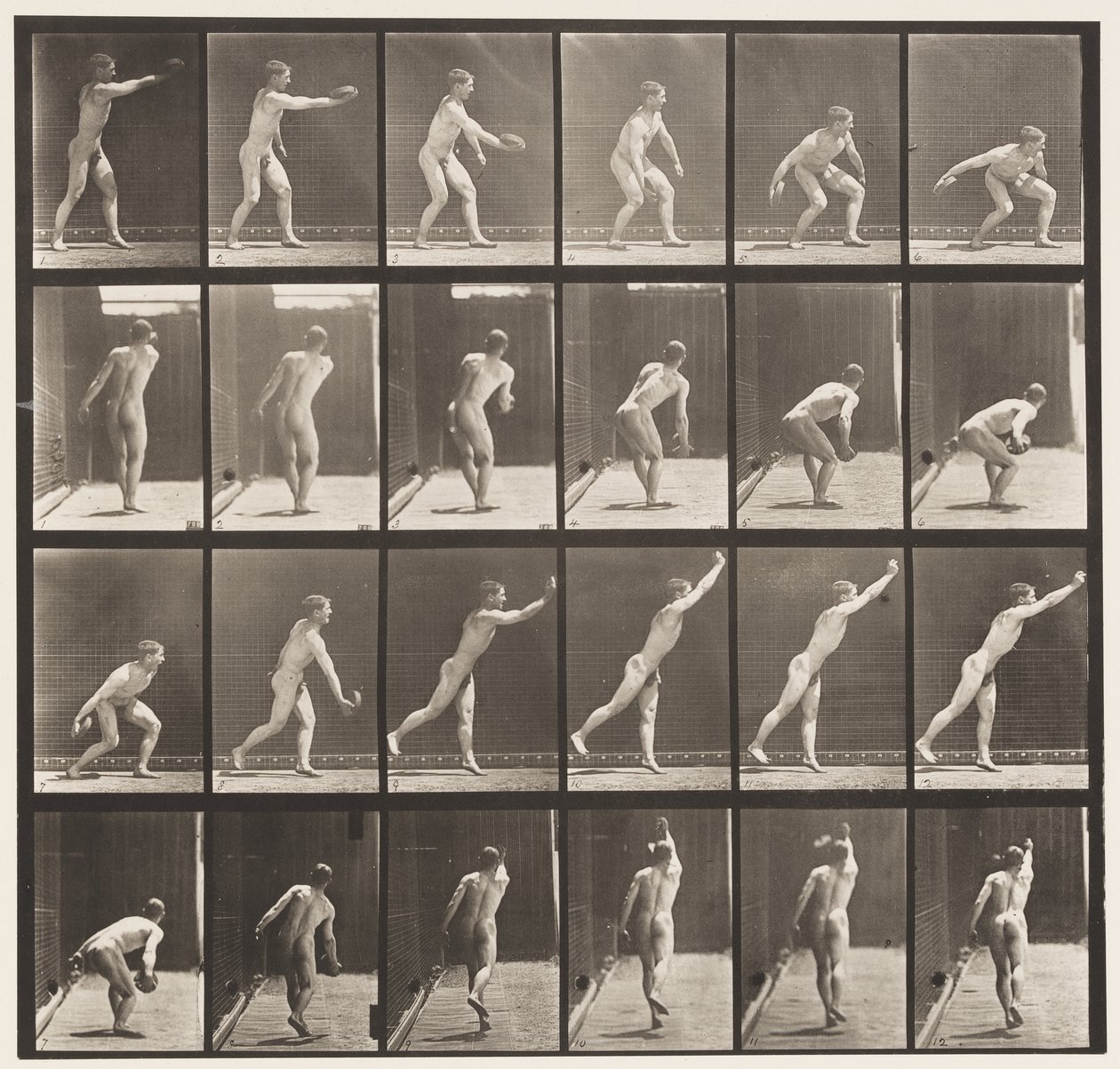 Plåt 307. Kasta en järnskiva, 1872-1885 av Eadweard Muybridge