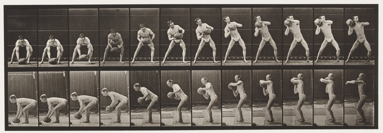 Skylt 318. Lyfta en 75-lb sten, 1872-1885 av Eadweard Muybridge