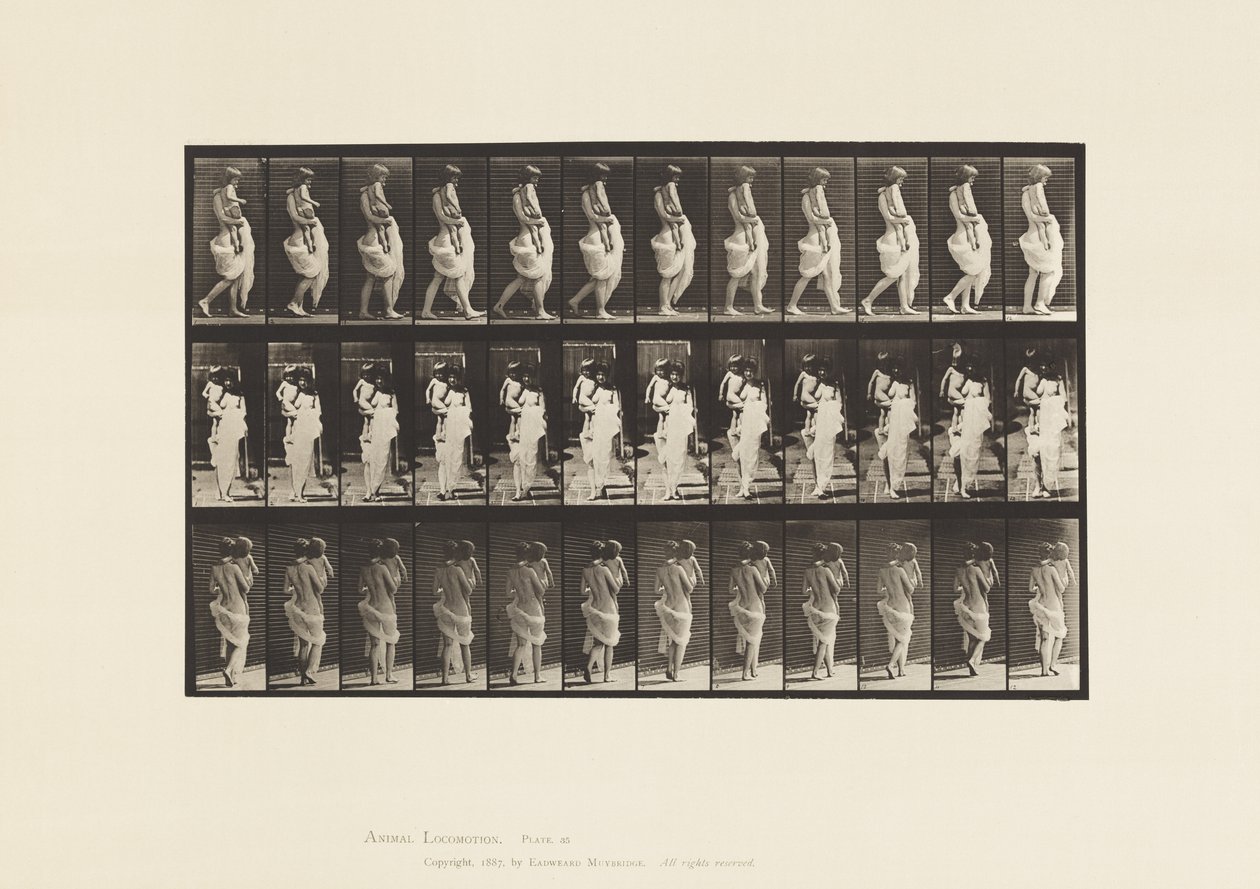 Tallrik 35. Går, bär barn av Eadweard Muybridge