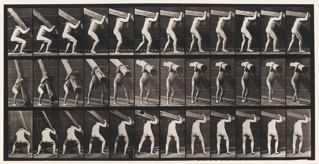 Plåt 383. Lyfta en stock på axeln av Eadweard Muybridge