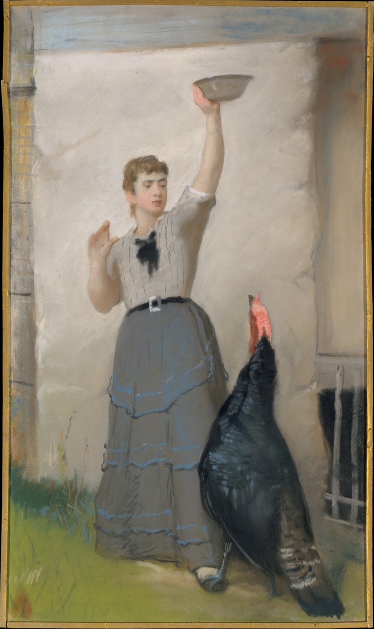 Utfodring av kalkonen av Eastman Johnson