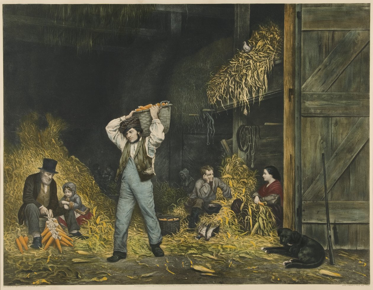 Husking, pub. 1861 av Eastman after Johnson