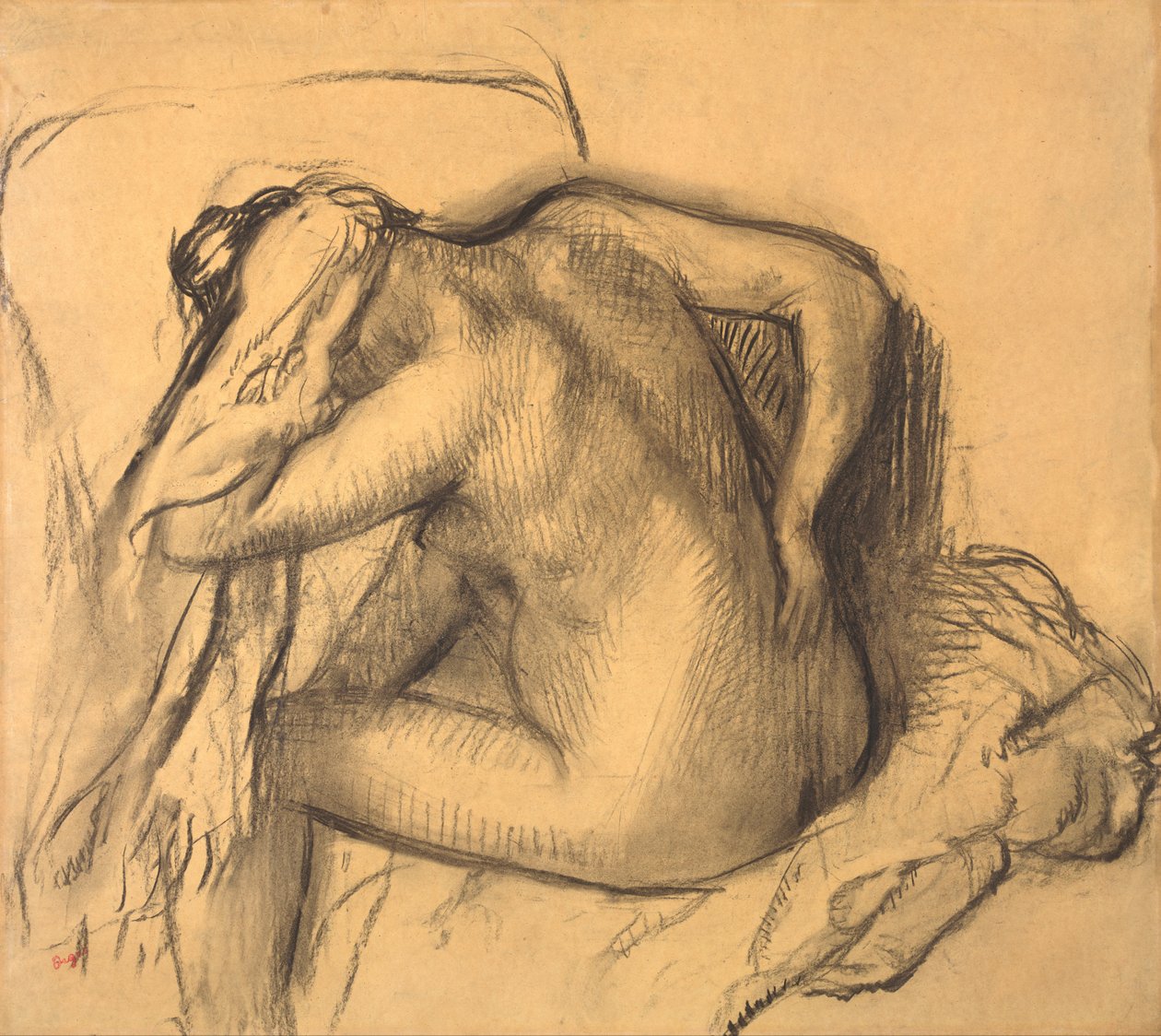 Efter badet torkade kvinnan håret av Edgar Degas