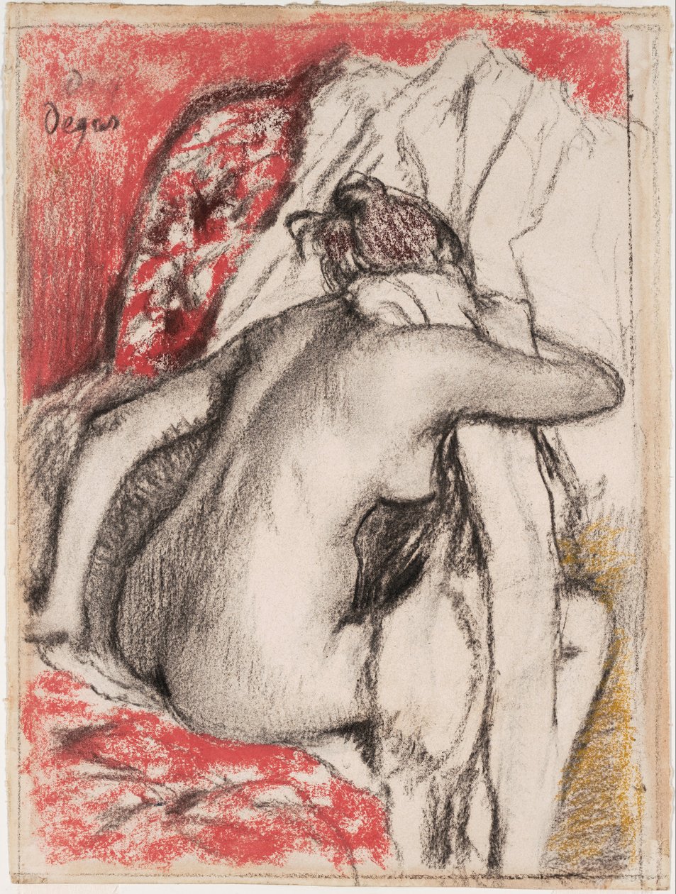 Efter badsittande kvinna som torkar sig själv av Edgar Degas