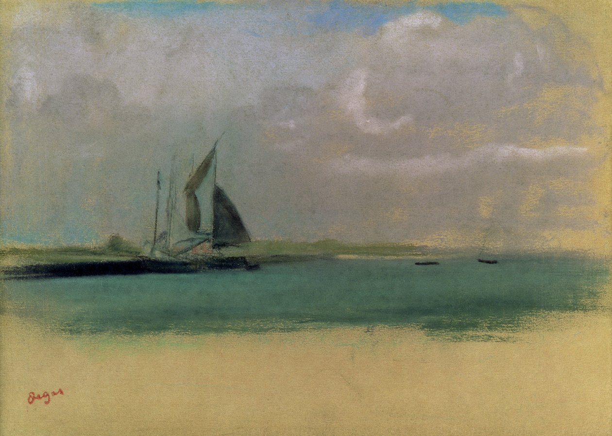 Fiskebåtar förtöjda i hamnen, ca 1869 (pastell på papper) av Edgar Degas