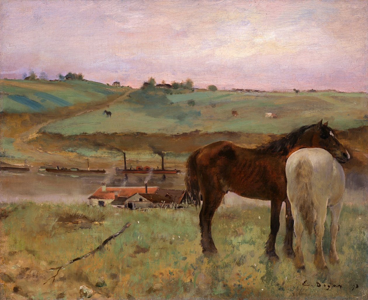 Horses in a Meadow av Edgar Degas