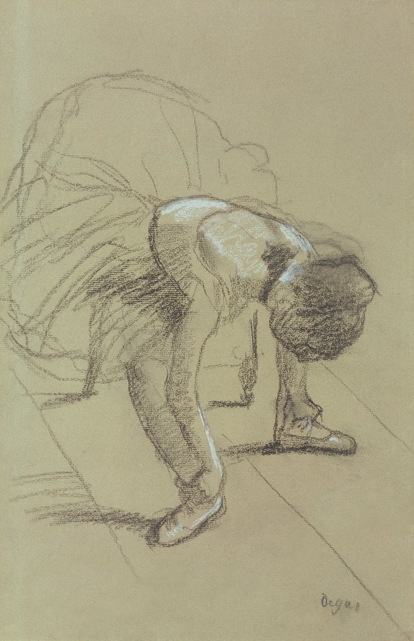 Sittande dansare justerar sina skor, ca 1890 (kol och pastell på papper) av Edgar Degas