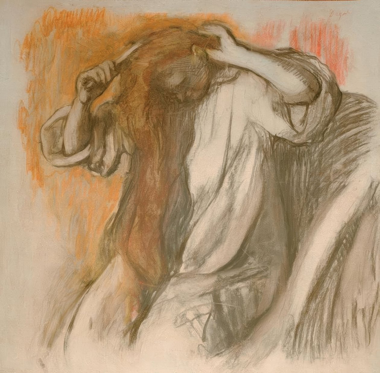 Kvinna som kammar sitt hår av Edgar Degas