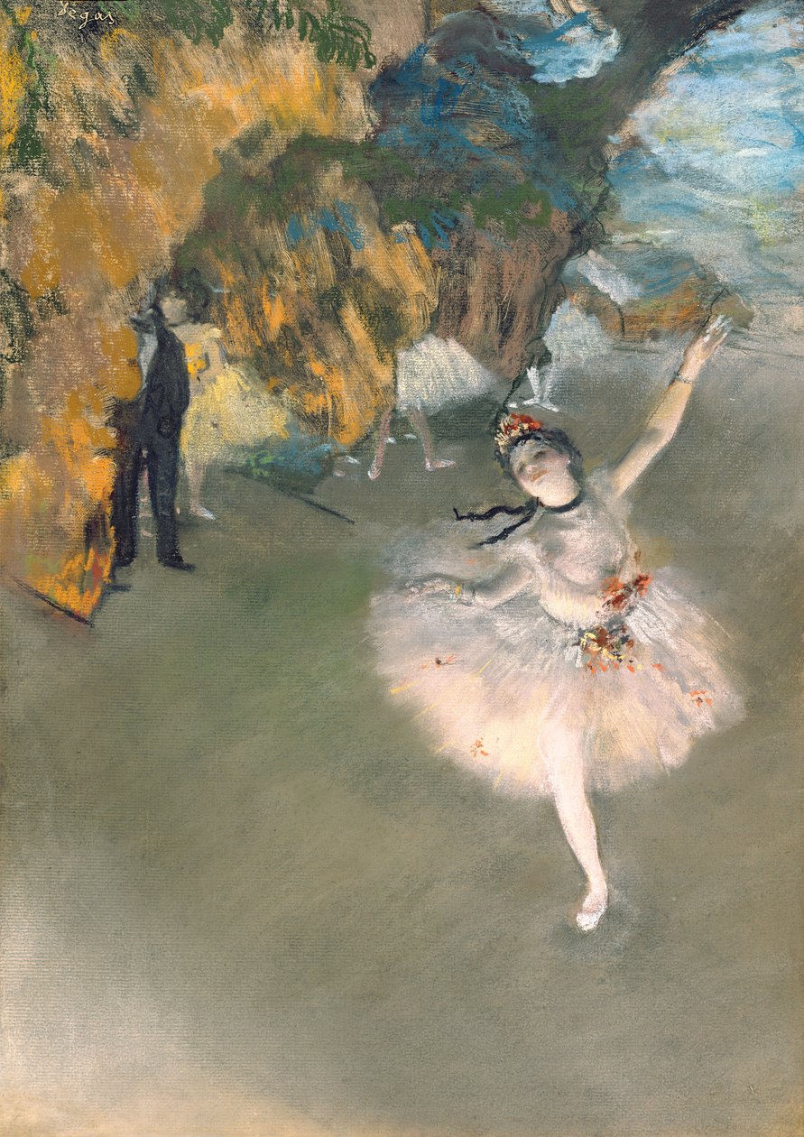 Stjärnan, eller dansaren på scenen, ca 1876-77 (pastell på papper) av Edgar Degas