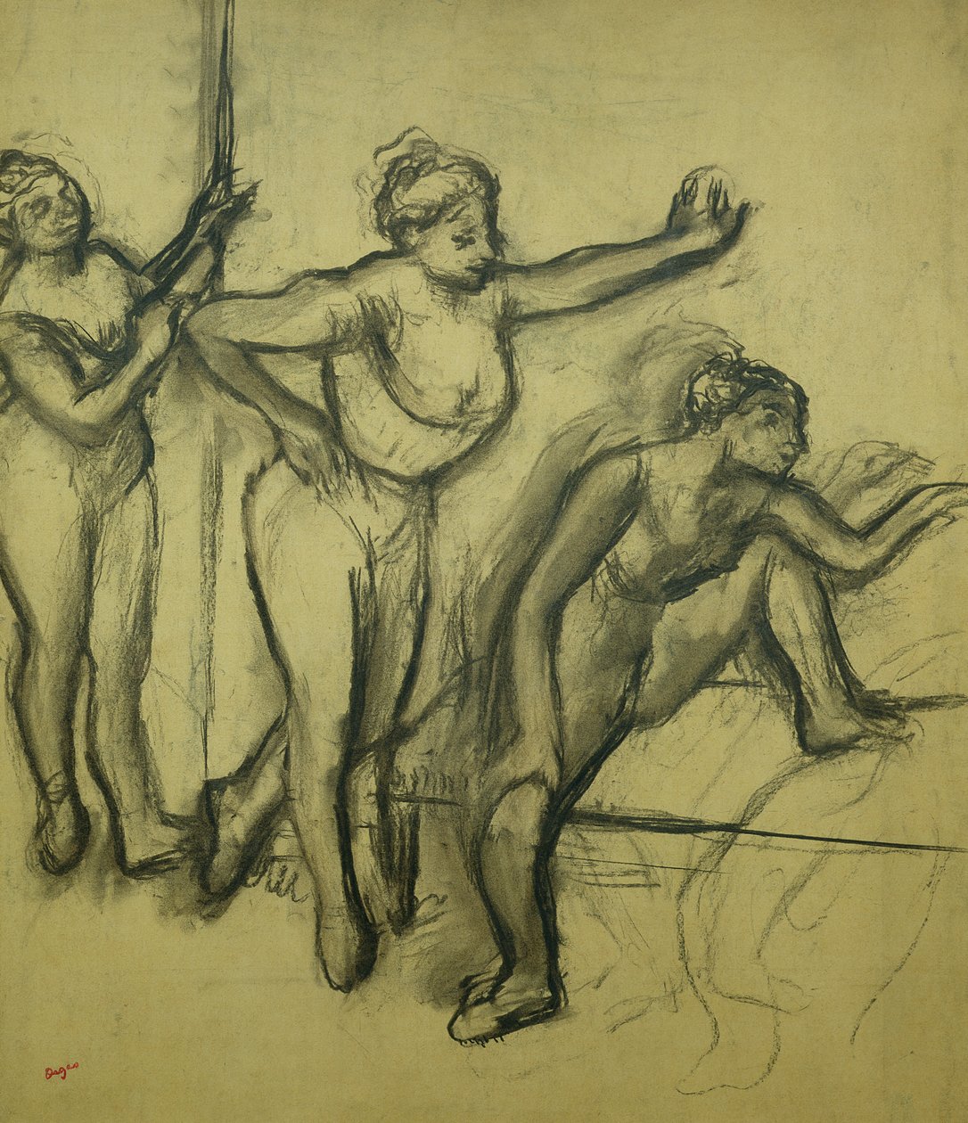 Tre dansare, ca 1900 (kol på papper) av Edgar Degas