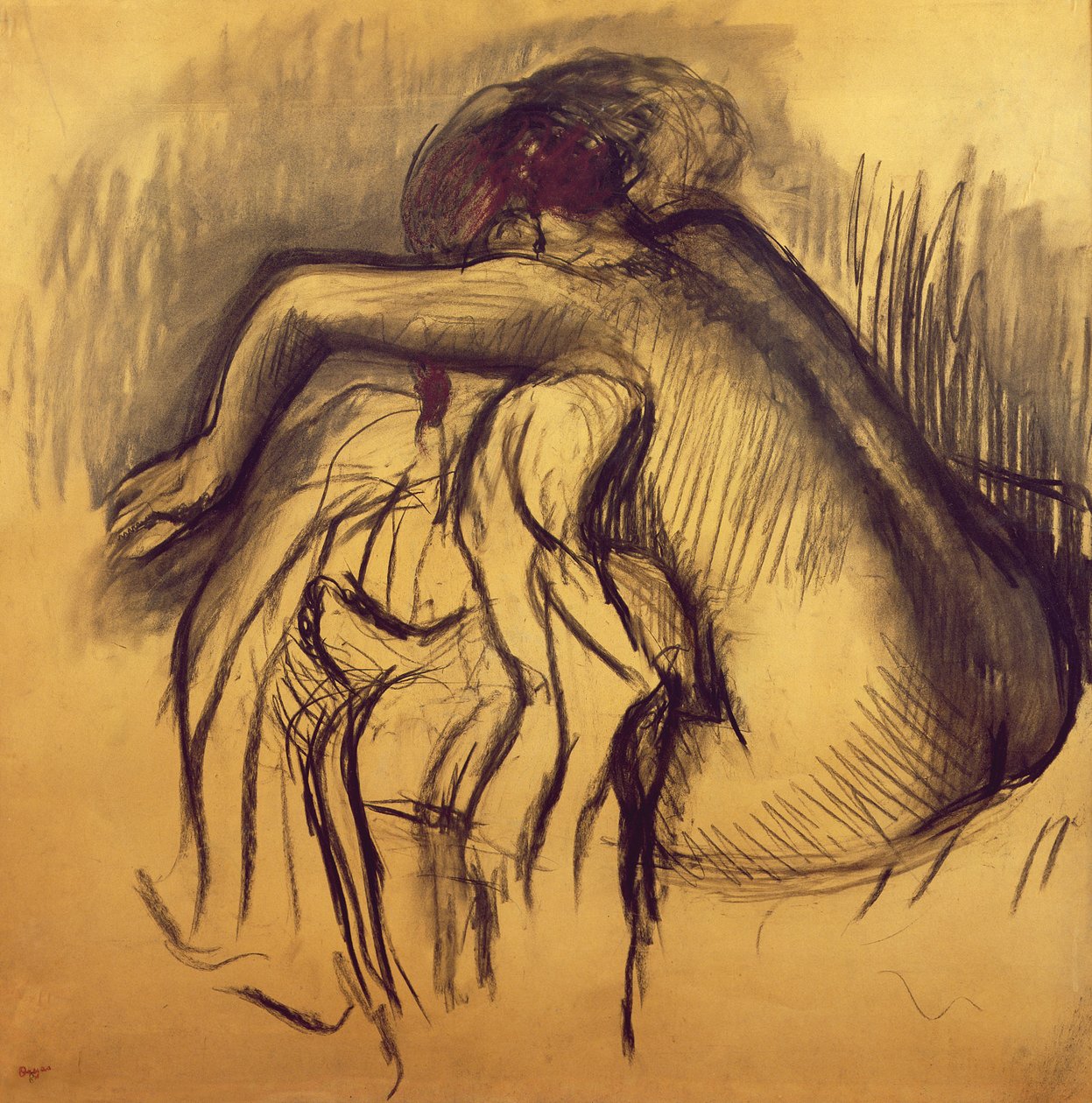 Kvinna som torkar, ca 1893-98 (träkol på papper) av Edgar Degas
