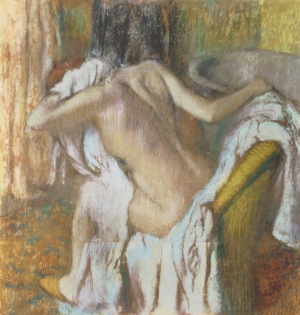 Kvinna som torkar sig, ca 1888-92 (pastell) av Edgar Degas