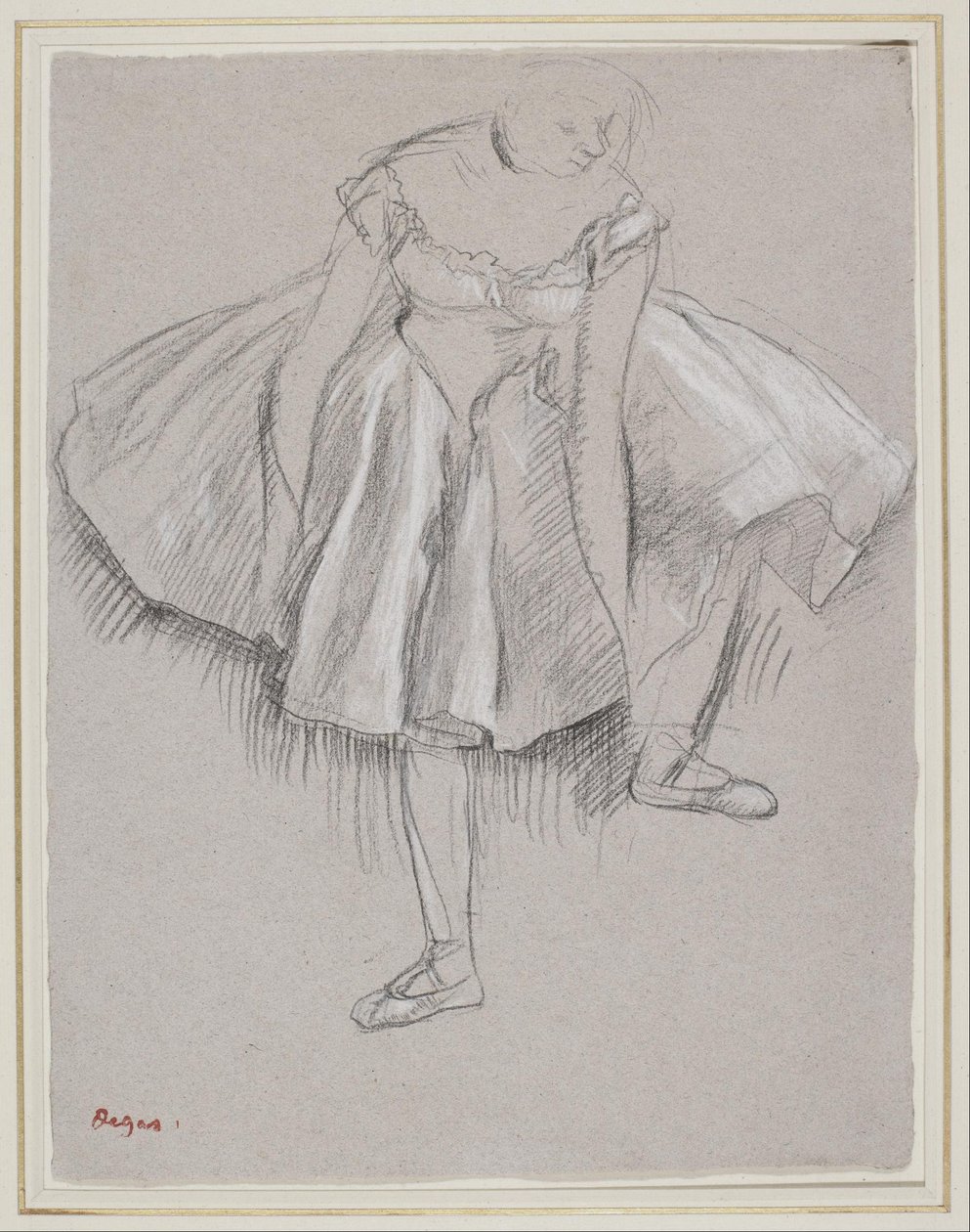 Danseuse rajustant son chausson av Edgar Degas